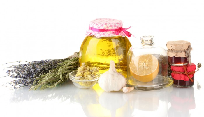 Honey and others natural medicine for winter flue, isolated on white